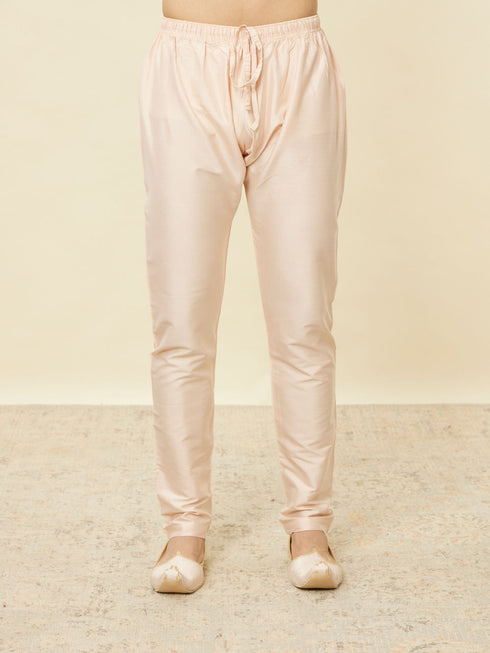 Manyavar Peach Pink Geometric Wave Patterned Jacket Set