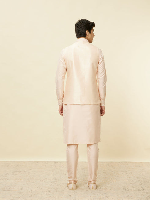 Manyavar Peach Pink Geometric Wave Patterned Jacket Set