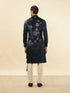 Manyavar Midnight Blue Floral Print Drape Detailed Kurta Jacket Set