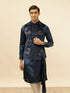 Manyavar Midnight Blue Floral Print Drape Detailed Kurta Jacket Set