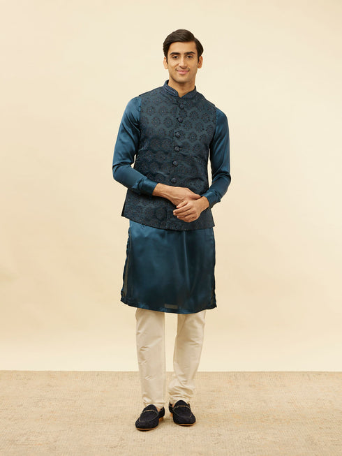 Manyavar Imperial Blue Jhallar Motif Kurta Jacket Set