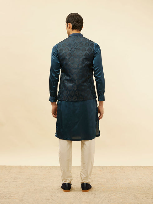 Manyavar Imperial Blue Jhallar Motif Kurta Jacket Set