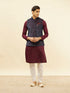 Manyavar Imperial Blue and Wine Grid Patterned Kurta Jacket Set