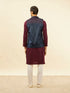 Manyavar Imperial Blue and Wine Grid Patterned Kurta Jacket Set