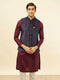 Manyavar Imperial Blue and Wine Grid Patterned Kurta Jacket Set