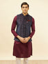 Manyavar Imperial Blue and Wine Grid Patterned Kurta Jacket Set
