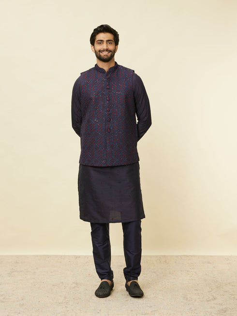 Manyavar Sapphire Blue Hexagon Patterned Jacket Set