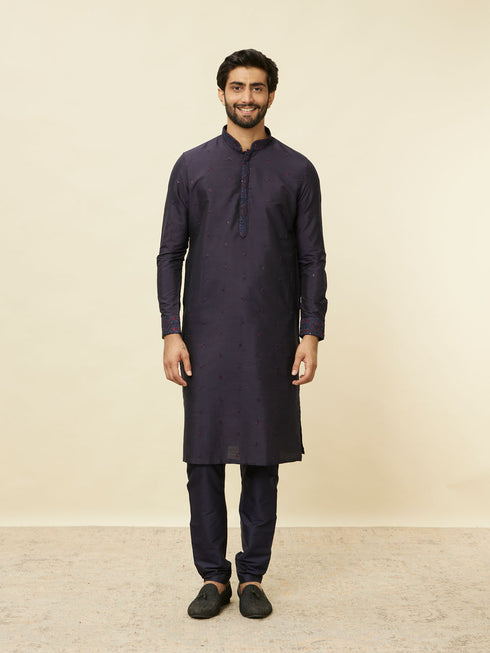 Manyavar Sapphire Blue Hexagon Patterned Jacket Set