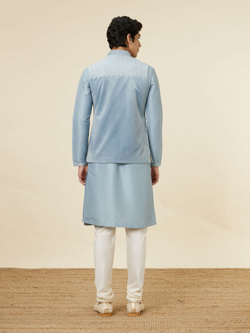 Manyavar Ice Blue Jaal Patterned Kurta Jacket Set