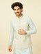 Manyavar Cream Light Green Bel Buti Patterned Jacket Set