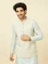 Manyavar Cream Light Green Bel Buti Patterned Jacket Set