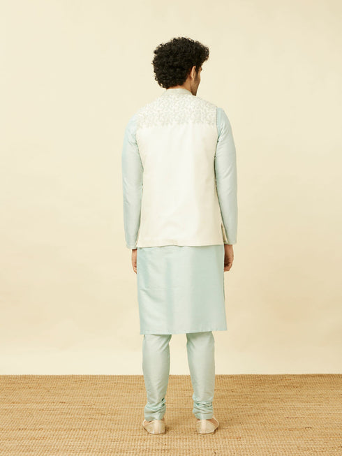 Manyavar Cream Light Green Bel Buti Patterned Jacket Set