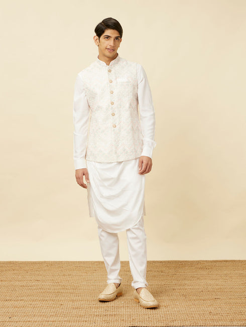 Manyavar Pristine White Chevron Patterned Jacket Set