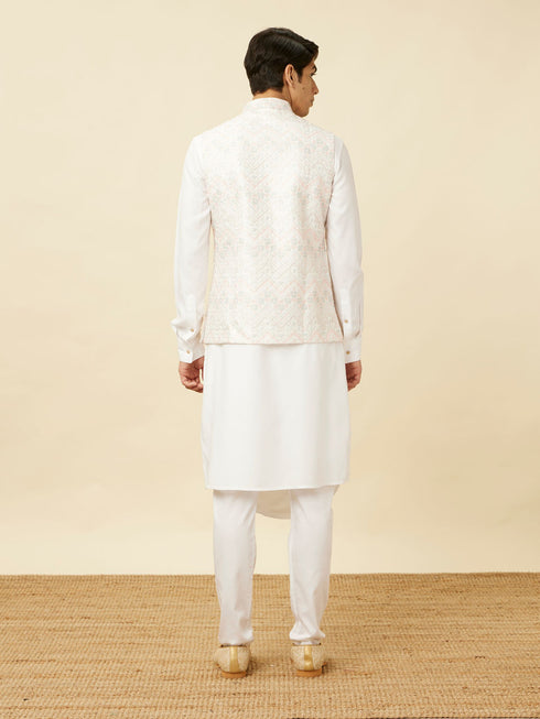 Manyavar Pristine White Chevron Patterned Jacket Set