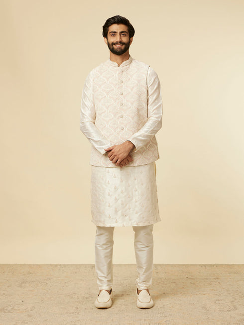 Manyavar Warm White Medallion Printed Jacket set