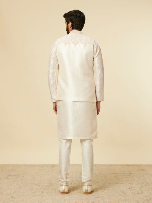 Manyavar Warm White Medallion Printed Jacket set