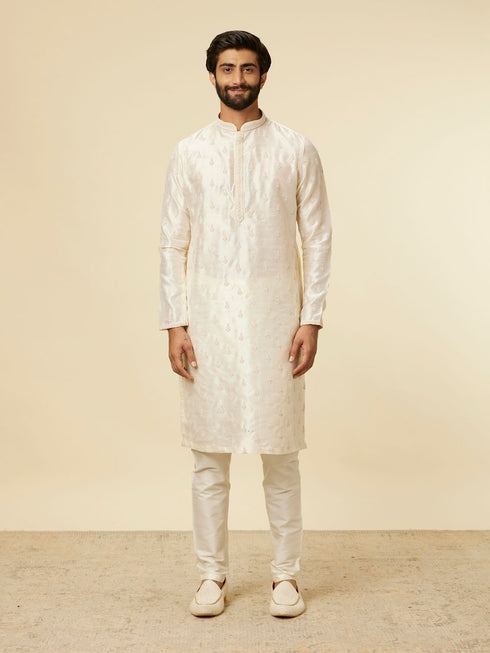 Manyavar Warm White Medallion Printed Jacket set