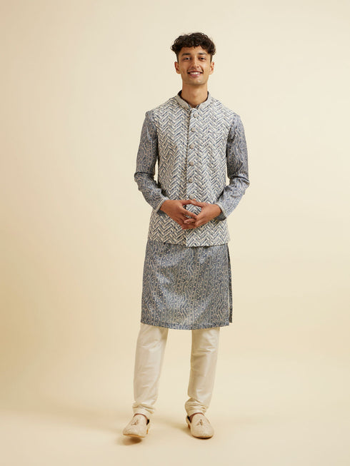 Manyavar Dark Grey Chevron Patterned Jacket Set