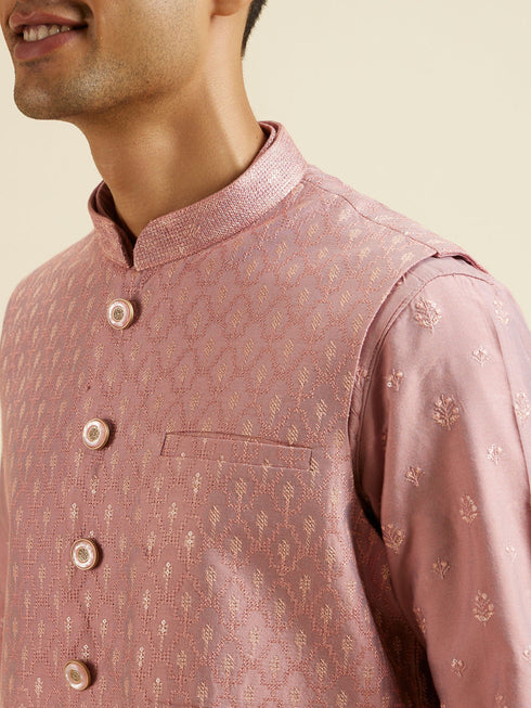 Manyavar Dusty Pink Buta Jaal Patterned Jacket Set