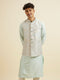 Manyavar Aqua Green & Light Grey Harlequin Print Jacket Set