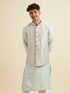 Manyavar Aqua Green & Light Grey Harlequin Print Jacket Set