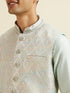 Manyavar Aqua Green & Light Grey Harlequin Print Jacket Set