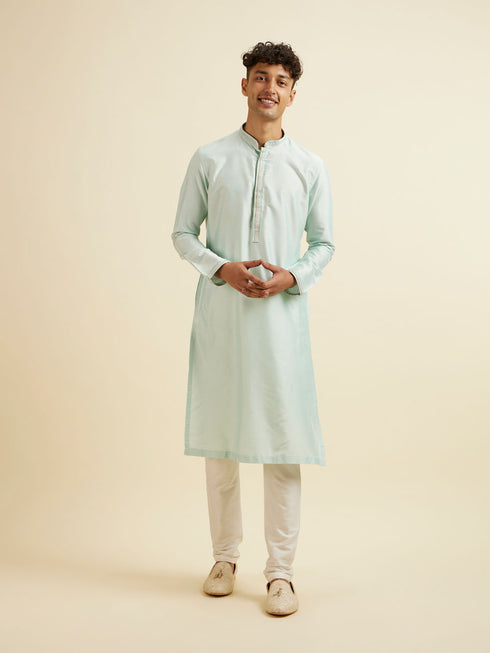 Manyavar Aqua Green & Light Grey Harlequin Print Jacket Set