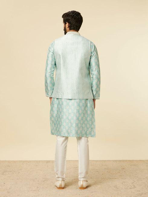 Manyavar Aqua Green Buta Patterned Jacket Set