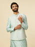 Manyavar Aqua Green Buta Patterned Jacket Set