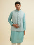 Manyavar Aqua Green Kurta Jacket Set with Exquisite Hand Embroidery and Cutdana Work