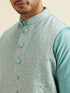Manyavar Aqua Green Kurta Jacket Set with Exquisite Hand Embroidery and Cutdana Work