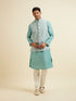 Manyavar Aqua Green Kurta Jacket Set with Exquisite Hand Embroidery and Cutdana Work