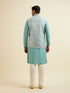 Manyavar Aqua Green Kurta Jacket Set with Exquisite Hand Embroidery and Cutdana Work