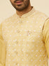 Manyavar Yellow Grid Patterned Chowkadi Motif Jacket Set