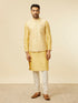 Manyavar Yellow Grid Patterned Chowkadi Motif Jacket Set