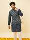 Manyavar Indigo Blue Ikat Inspired Kurta Jacket Set