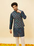 Manyavar Indigo Blue Ikat Inspired Kurta Jacket Set