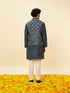 Manyavar Indigo Blue Ikat Inspired Kurta Jacket Set