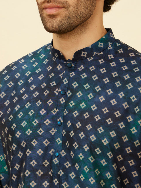 Manyavar Indigo Blue Ikat Inspired Kurta Jacket Set