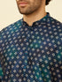 Manyavar Indigo Blue Ikat Inspired Kurta Jacket Set