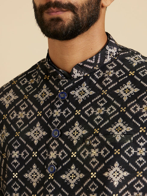 Manyavar Ebony Black Jacket Set with Chowkadi Motifs