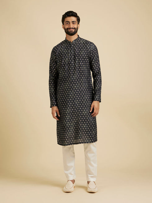 Manyavar Ebony Black Jacket Set with Chowkadi Motifs