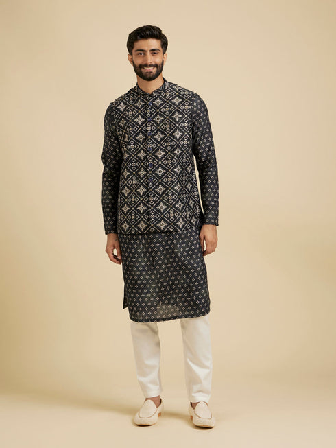 Manyavar Ebony Black Jacket Set with Chowkadi Motifs