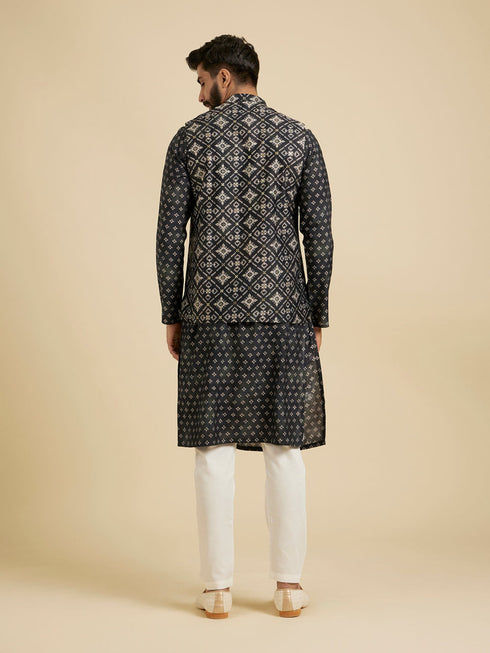 Manyavar Ebony Black Jacket Set with Chowkadi Motifs