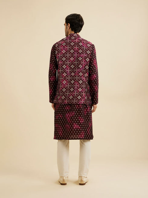 Manyavar Dark Wine Jacket Set with Chowkadi Motifs