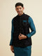 Manyavar Dark Blue & Teal Blue Sequined Jacket Set