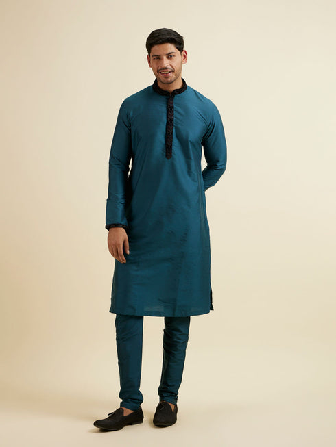 Manyavar Dark Blue & Teal Blue Sequined Jacket Set