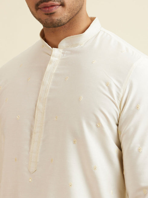 Manyavar Bright Cream Mirror Embellished Jacket Set