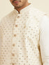 Manyavar Bright Cream Mirror Embellished Jacket Set