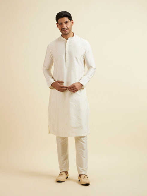 Manyavar Bright Cream Mirror Embellished Jacket Set